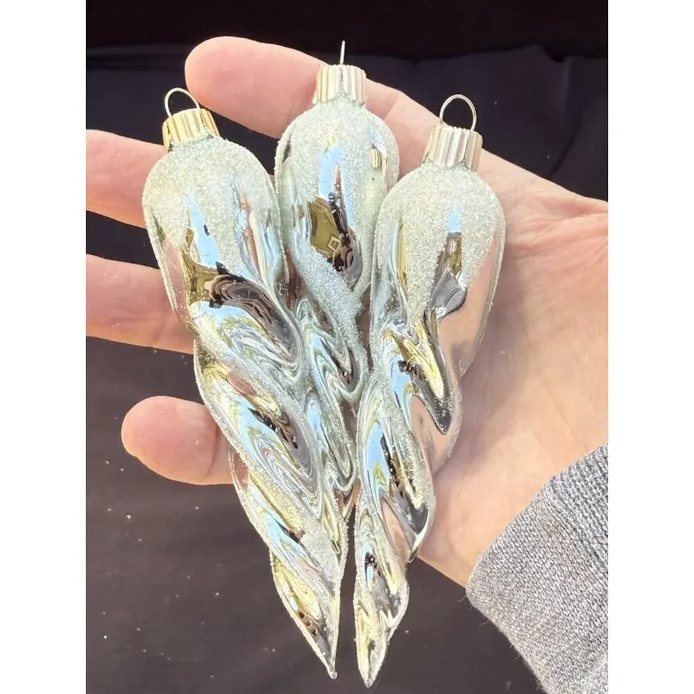 Martha Stewart 1st Snowfall 3 Blown Glass Icicle Christmas Ornaments -LO10